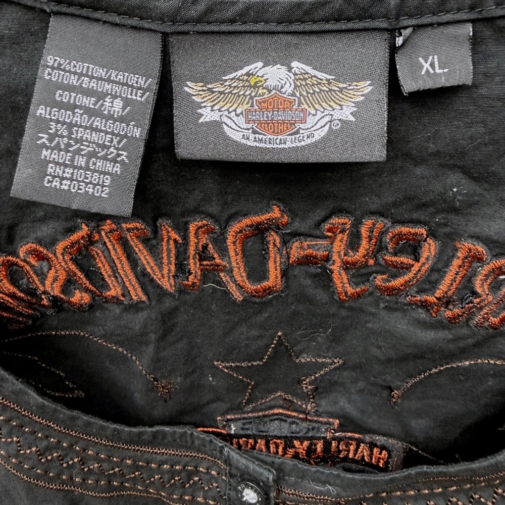 Harley-Davidson Womens‎ XL Black Embroidered Vest Biker Moto Button Front - Picture 4 of 8